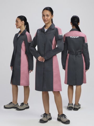 Халат женский ProfLineSpecialist (тк.Смесовая,240), серый/розовый