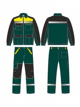 Костюм ProfLineBase-1 (тк.Твил,210) брюки, зеленый/черный/желтый