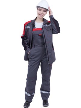 Полукомбинезон ХАЙ-ТЕК SAFETY летний, серый-красный, женский