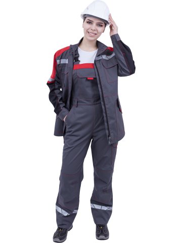 Полукомбинезон ХАЙ-ТЕК SAFETY летний, серый-красный, женский