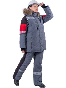Куртка ХАЙ-ТЕК SAFETY зимняя, серый-красный-черный, женская