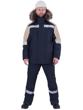 Куртка ХАЙ-ТЕК SAFETY зимняя, синий-бежевый