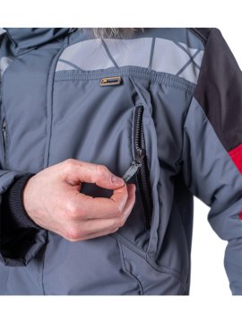Куртка ХАЙ-ТЕК SAFETY зимняя, серый-красный-черный