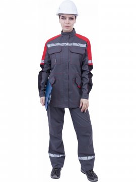 Куртка ХАЙ-ТЕК SAFETY летняя, серый-красный-черный, женская