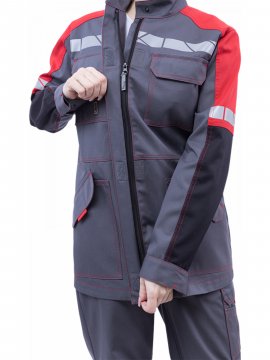 Куртка ХАЙ-ТЕК SAFETY летняя, серый-красный-черный, женская