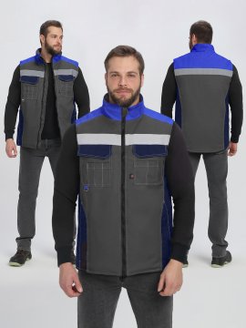 Жилет утепленный Вектрон СОП (тк.Смесовая,240), серый/т.синий/васильковый