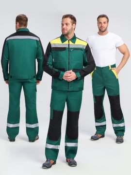 Костюм ProfLineBase-1 (тк.Твил,210) брюки, зеленый/черный/желтый